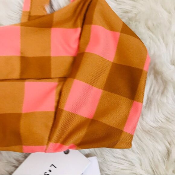 L*SPACE Seaesta Seaside Gingham Jess Bikini Top Pink Orange Plaid‎ Size XS New - Picture 6 of 8